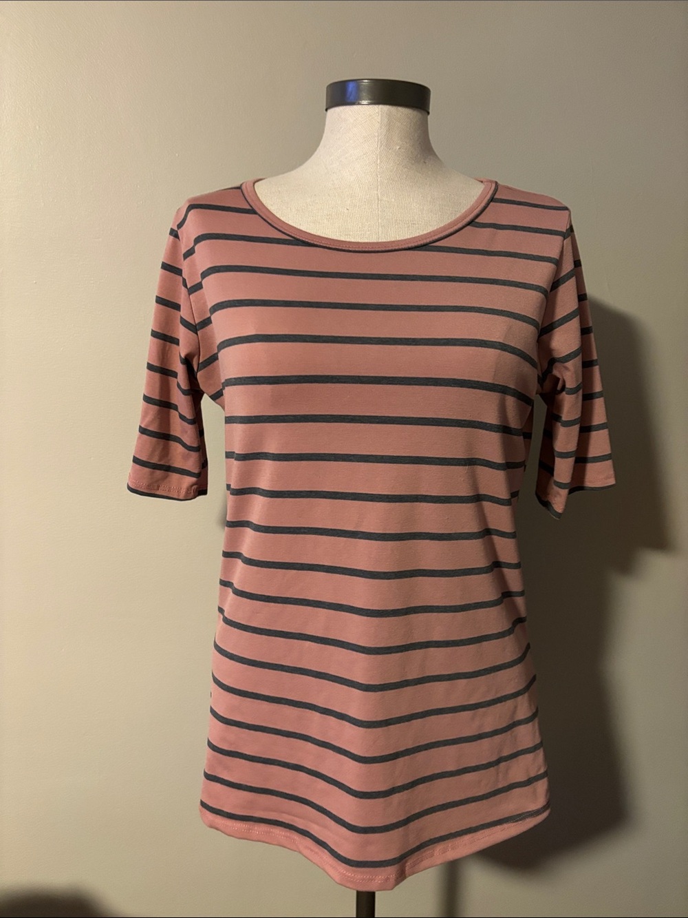 LuLaRoe Dusty Rose Striped Scoop Neck Tee